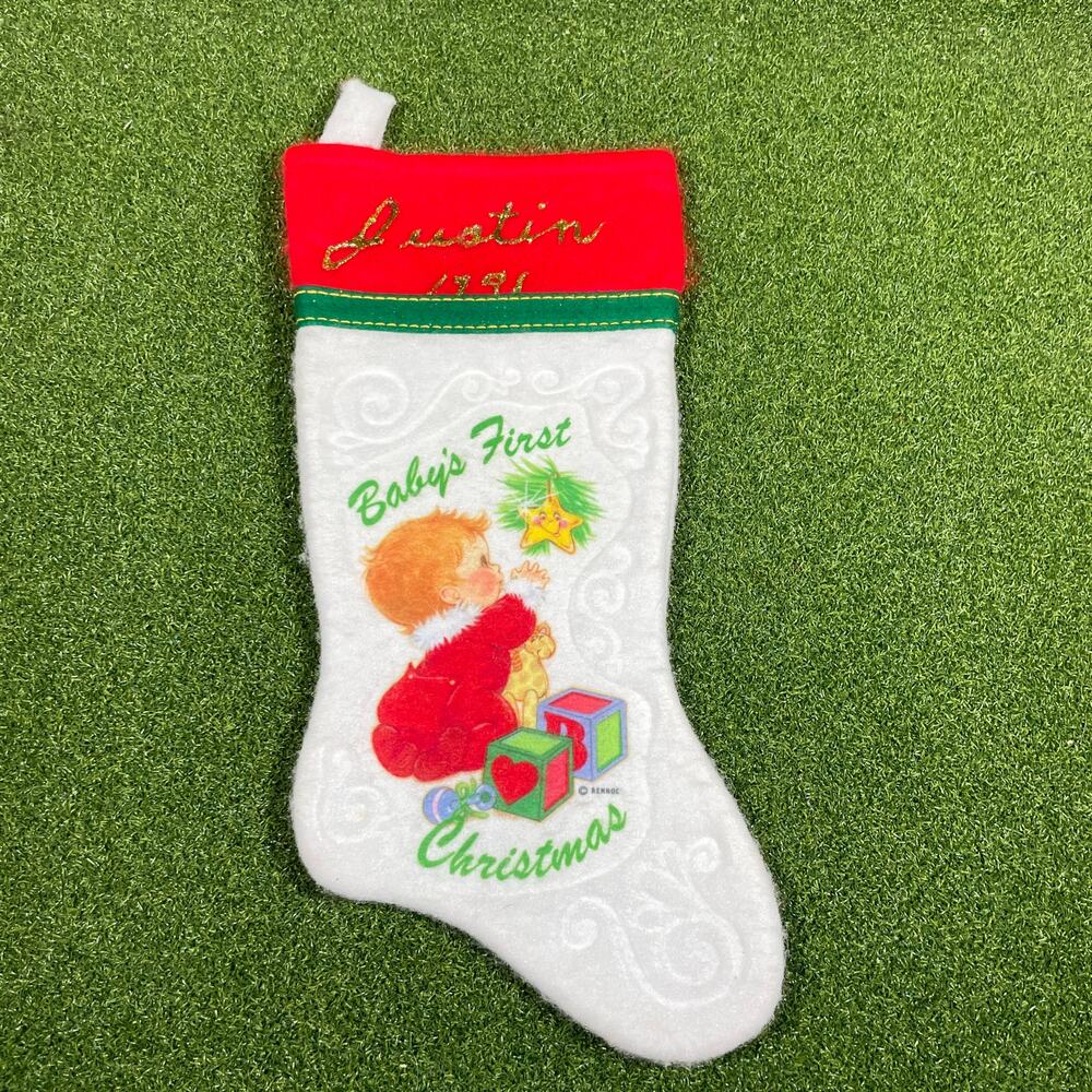 Vintage 1980s Rennoc Felt Baby's First Christmas Stocking